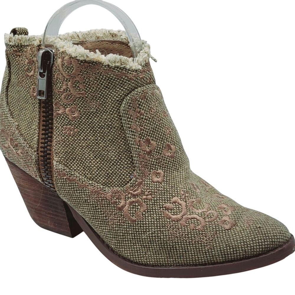 Naughty Monkey Sewn UP Embroidered Raw Edge Burlap Like Bootie Size 8.5